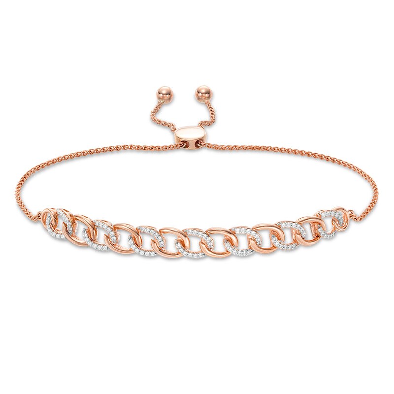 Main Image 1 of Previously Owned - 1/4 CT. T.W. Diamond Interlocking Curb Link Bolo Bracelet in 10K Rose Gold - 9.5"