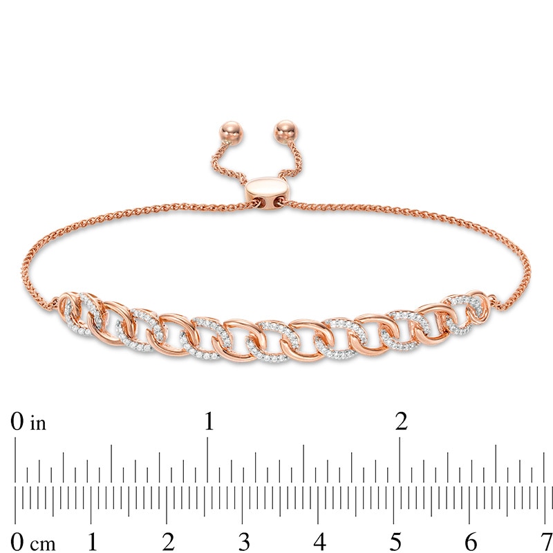 Main Image 3 of Previously Owned - 1/4 CT. T.W. Diamond Interlocking Curb Link Bolo Bracelet in 10K Rose Gold - 9.5"