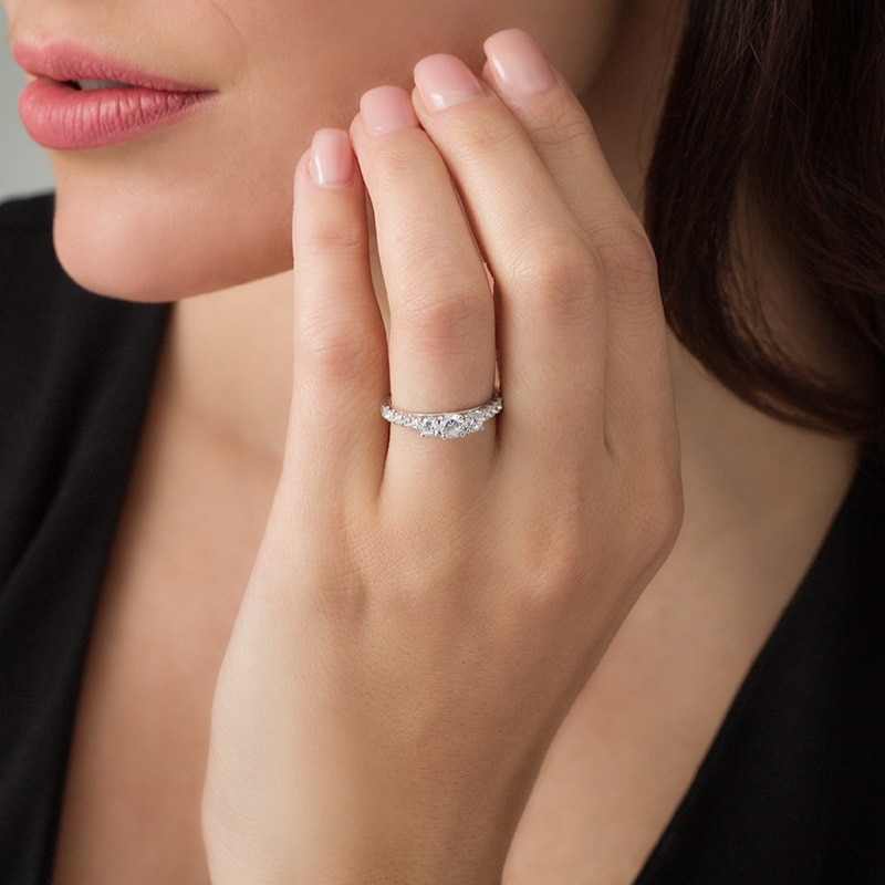 Main Image 3 of Previously Owned - 1 CT. T.W. Diamond Past Present Future® Engagement Ring in 10K White Gold