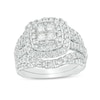 Thumbnail Image 1 of Previously Owned - 2 CT. T.W. Quad Princess-Cut Diamond Double Frame Bridal Set in 14K White Gold