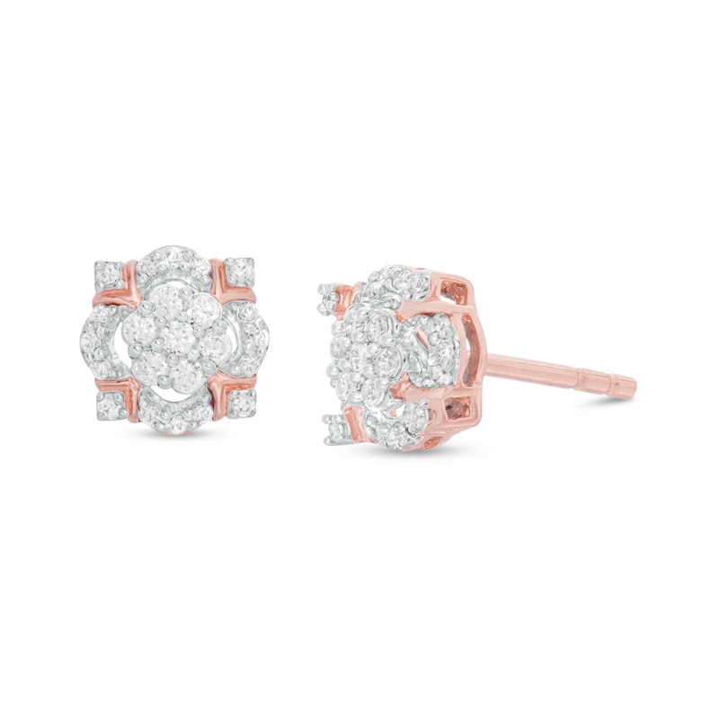 Previously Owned - 1/5 CT. T.W. Composite Diamond Cushion Frame Flower Stud Earrings in 10K Rose Gold