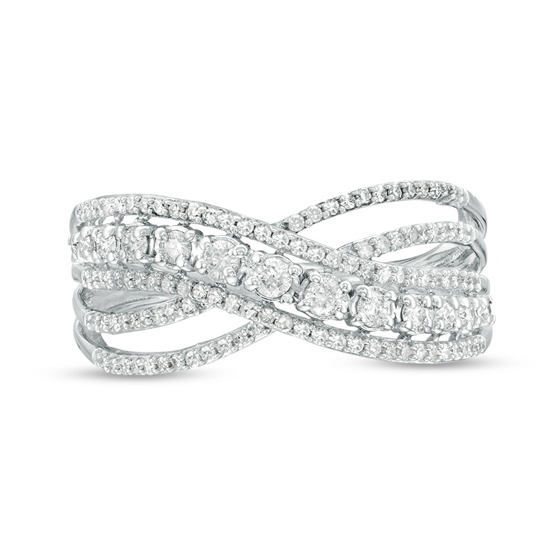 Main Image 4 of Previously Owned - 1/2 CT. T.W. Diamond Crossover Ring in 10K White Gold