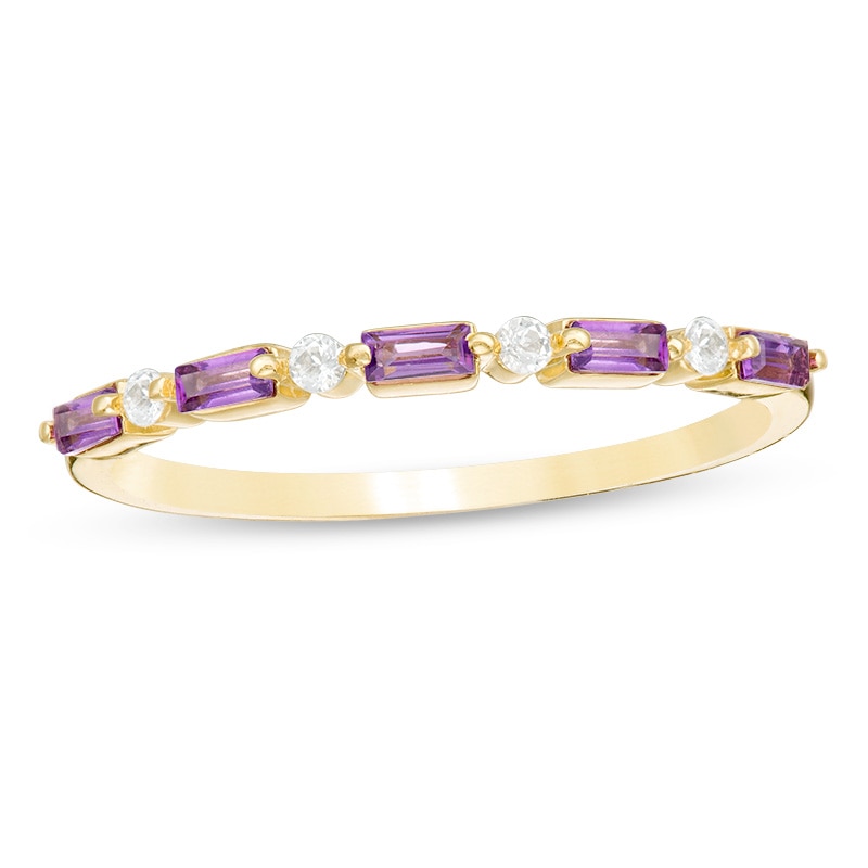 Main Image 1 of Previously Owned - Baguette Amethyst and White Topaz Alternating Five Stone Stackable Ring in 10K Gold
