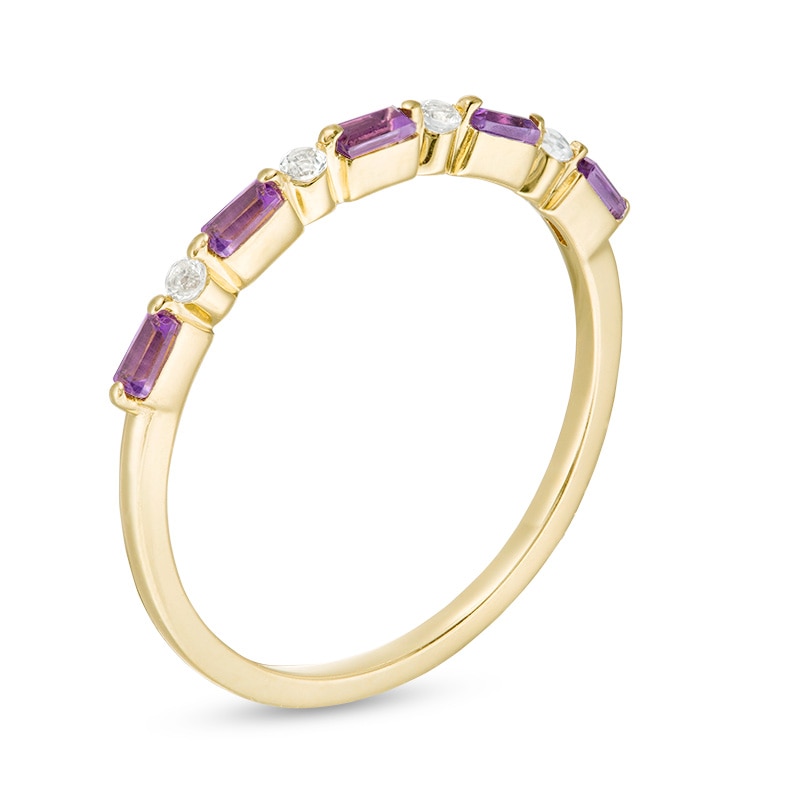 Main Image 3 of Previously Owned - Baguette Amethyst and White Topaz Alternating Five Stone Stackable Ring in 10K Gold
