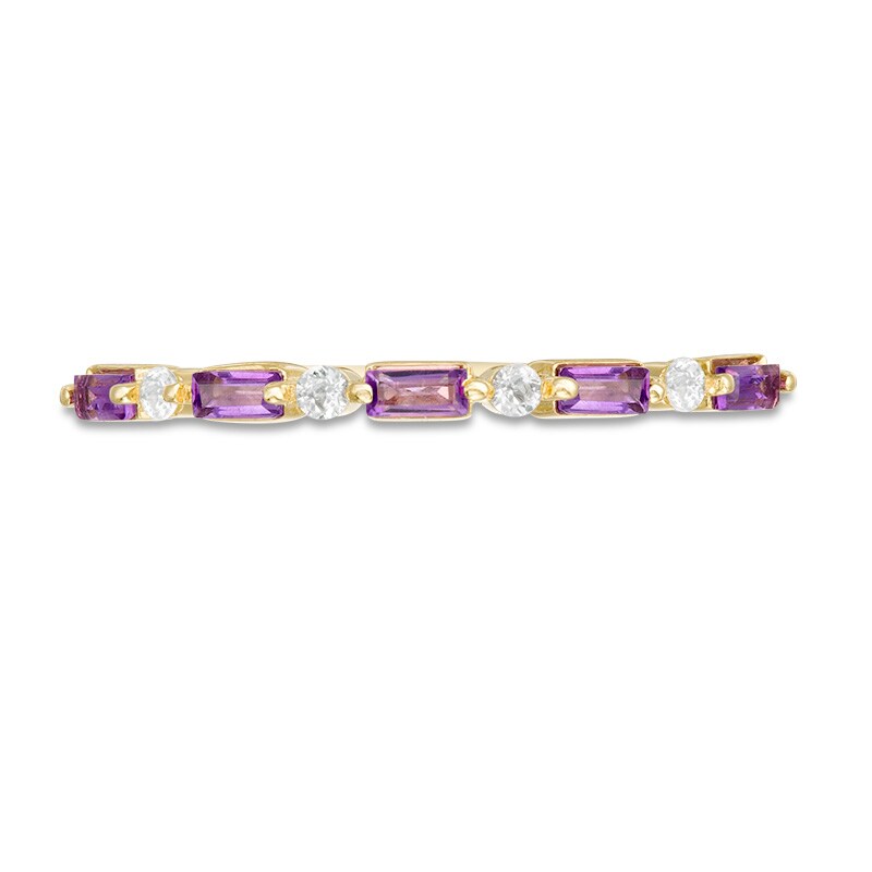 Main Image 4 of Previously Owned - Baguette Amethyst and White Topaz Alternating Five Stone Stackable Ring in 10K Gold