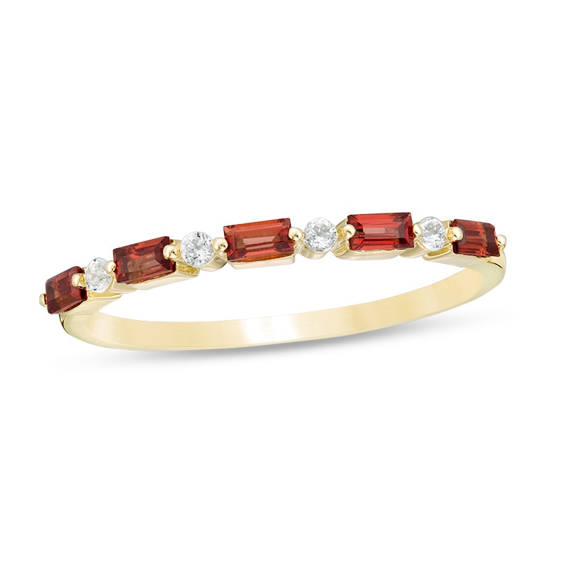 Main Image 1 of Previously Owned - Baguette Garnet and White Topaz Alternating Five Stone Stackable Ring in 10K Gold