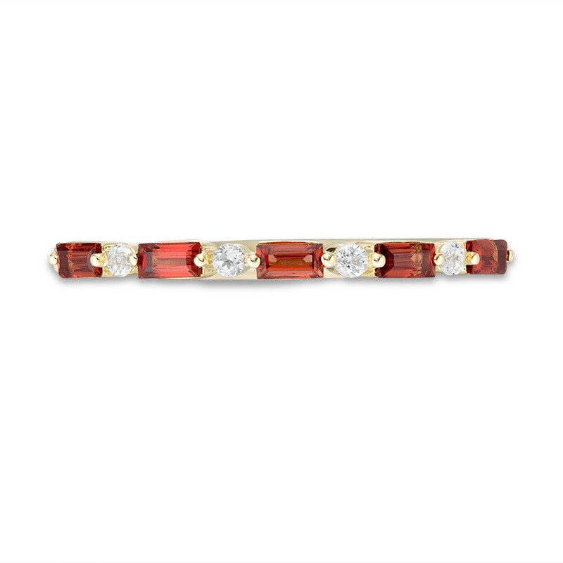 Main Image 4 of Previously Owned - Baguette Garnet and White Topaz Alternating Five Stone Stackable Ring in 10K Gold