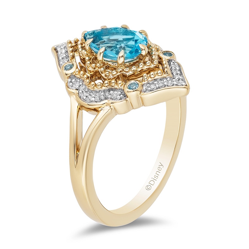 Main Image 3 of Previously Owned - Enchanted Disney Aladdin Pear-Shaped Swiss Blue Topaz and 1/10 CT. T.W. Diamond Ring in 10K Gold