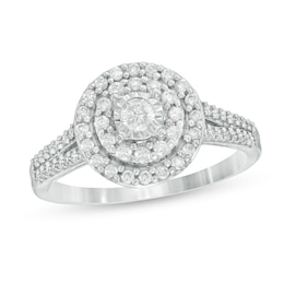 Previously Owned - 1/2 CT. T.W. Diamond Double Frame Engagement Ring in 10K White Gold
