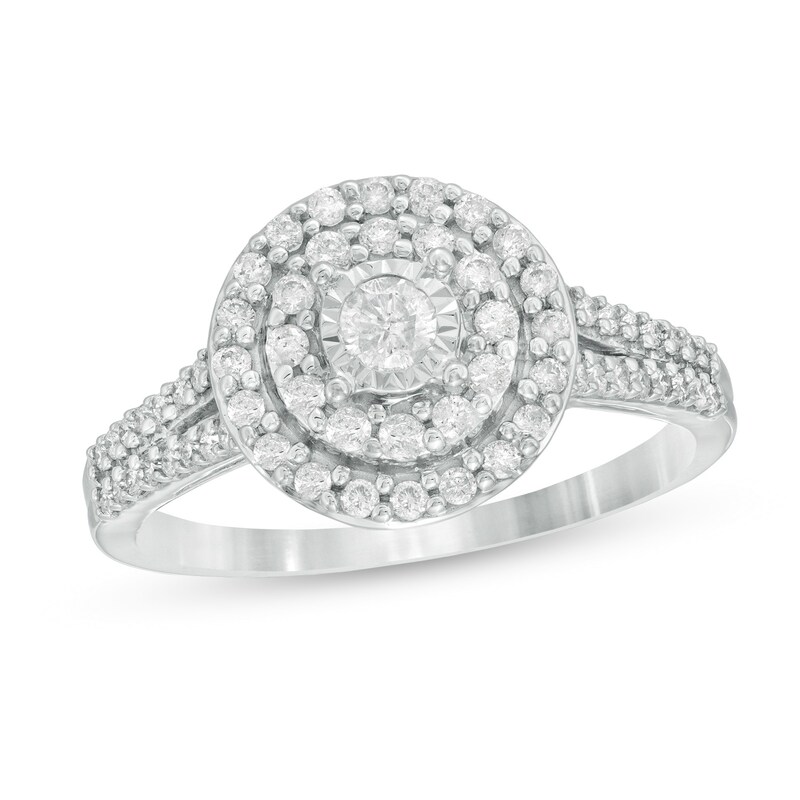 Main Image 1 of Previously Owned - 1/2 CT. T.W. Diamond Double Frame Engagement Ring in 10K White Gold