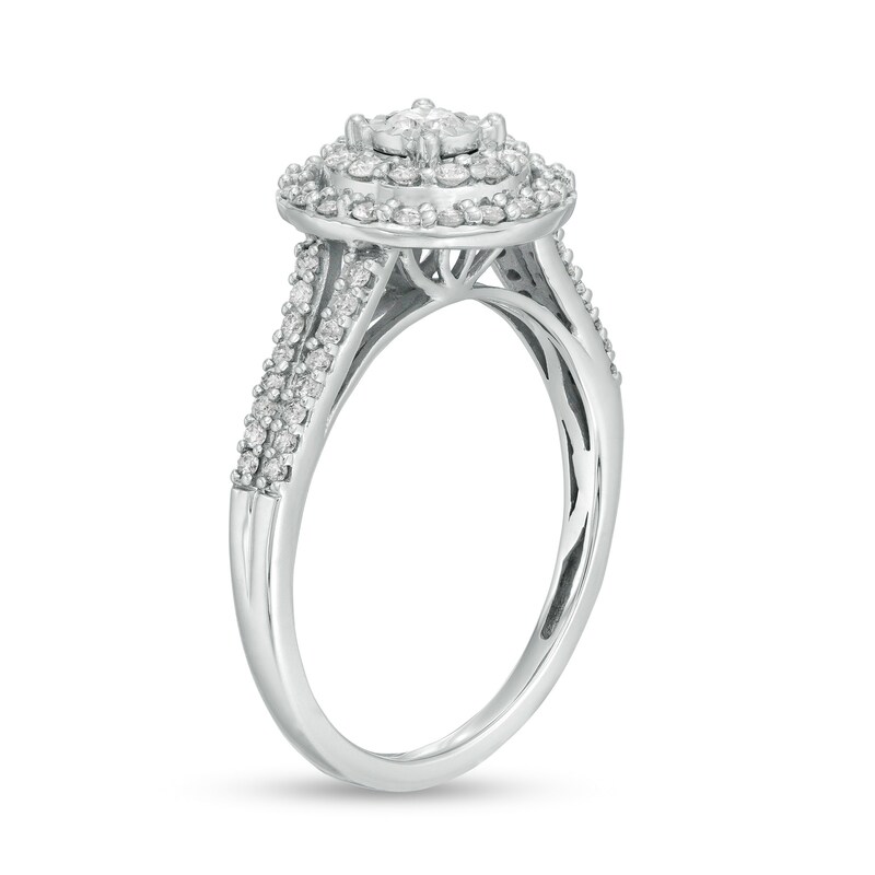 Main Image 3 of Previously Owned - 1/2 CT. T.W. Diamond Double Frame Engagement Ring in 10K White Gold