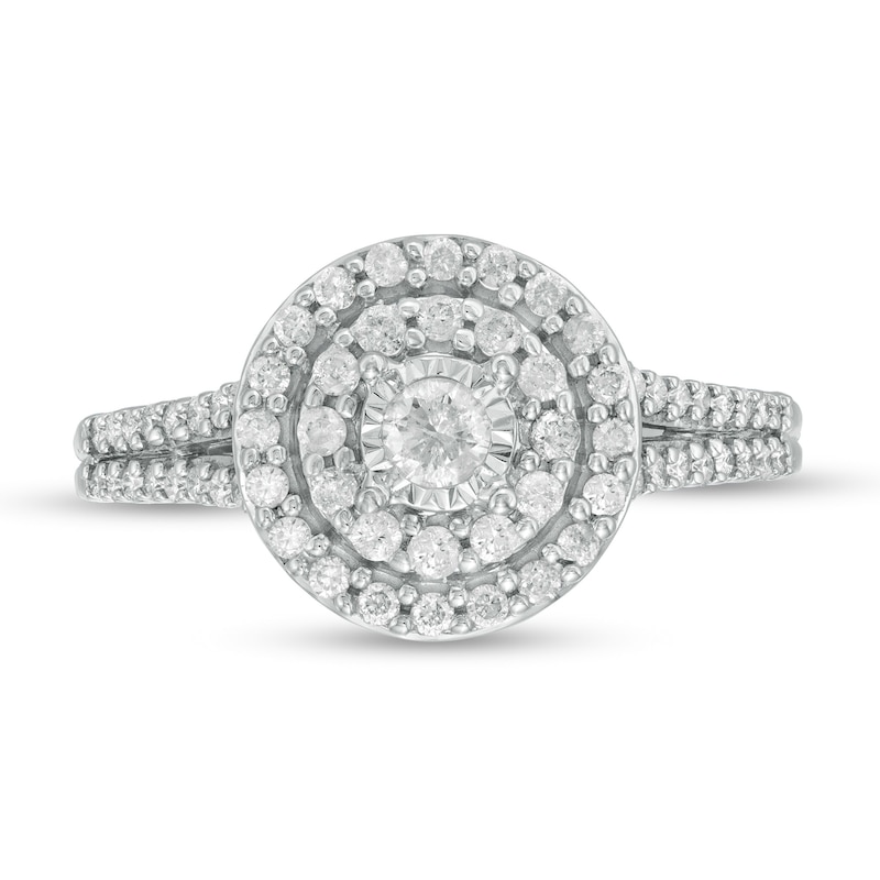 Main Image 4 of Previously Owned - 1/2 CT. T.W. Diamond Double Frame Engagement Ring in 10K White Gold