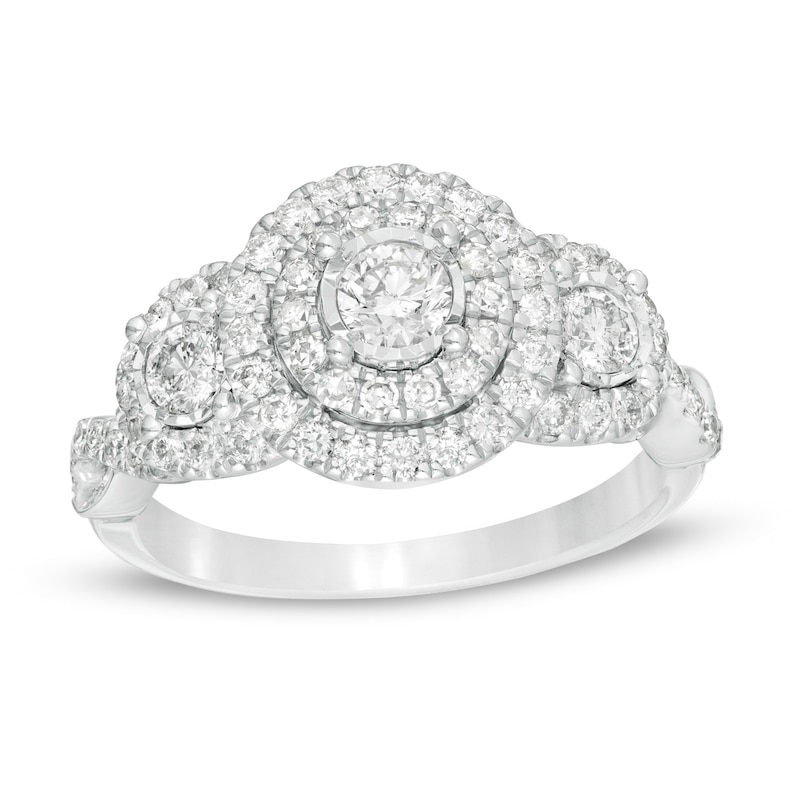Main Image 1 of Previously Owned - 1 CT. T.W. Diamond Past Present Future® Double Frame Twist Engagement Ring in 10K White Gold