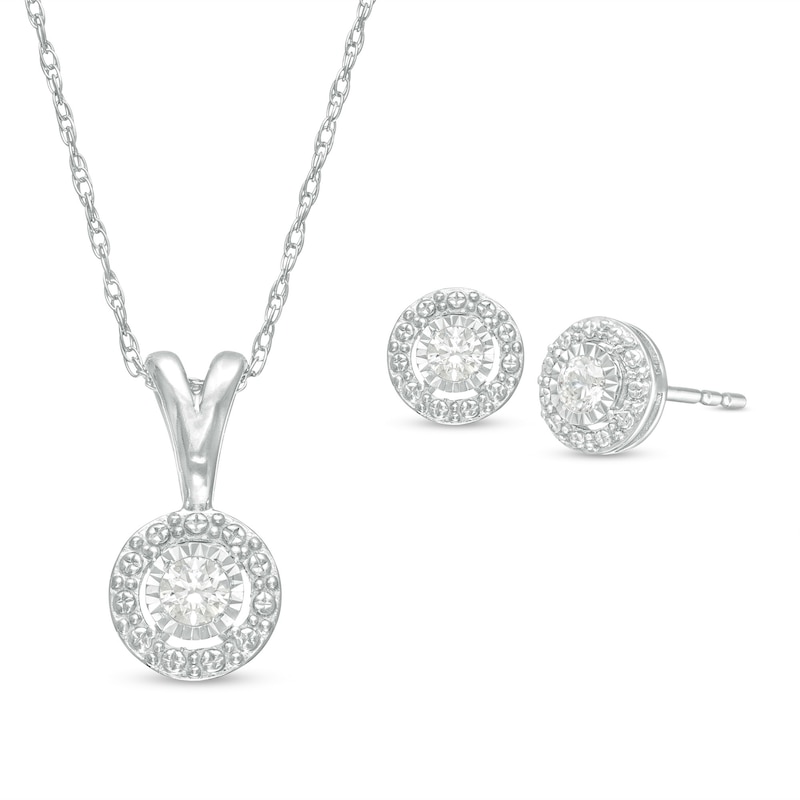 Previously Owned - 1/5 CT. T.W. Diamond Frame Pendant and Earrings Set in Sterling Silver