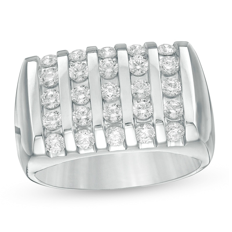 Previously Owned - Men's 1-1/2 CT. T.W. Diamond Rectangle Top Linear Five Row Ring in 10K White Gold