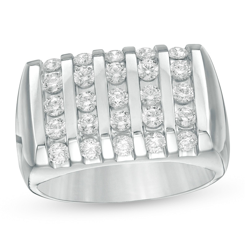 Previously Owned - Men's 1-1/2 CT. T.W. Diamond Rectangle Top Linear Five Row Ring in 10K White Gold