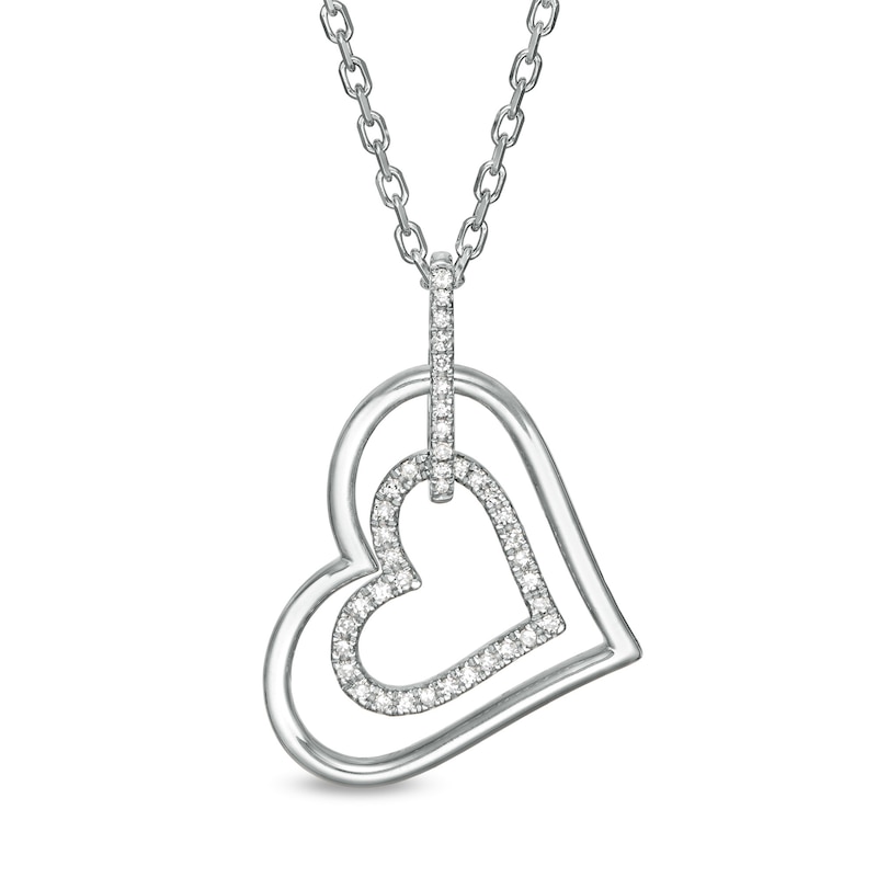 Previously Owned - Vera Wang Love Collection 1/6 CT. T.W. Diamond Interlocking Heart Necklace in Sterling Silver - 19"