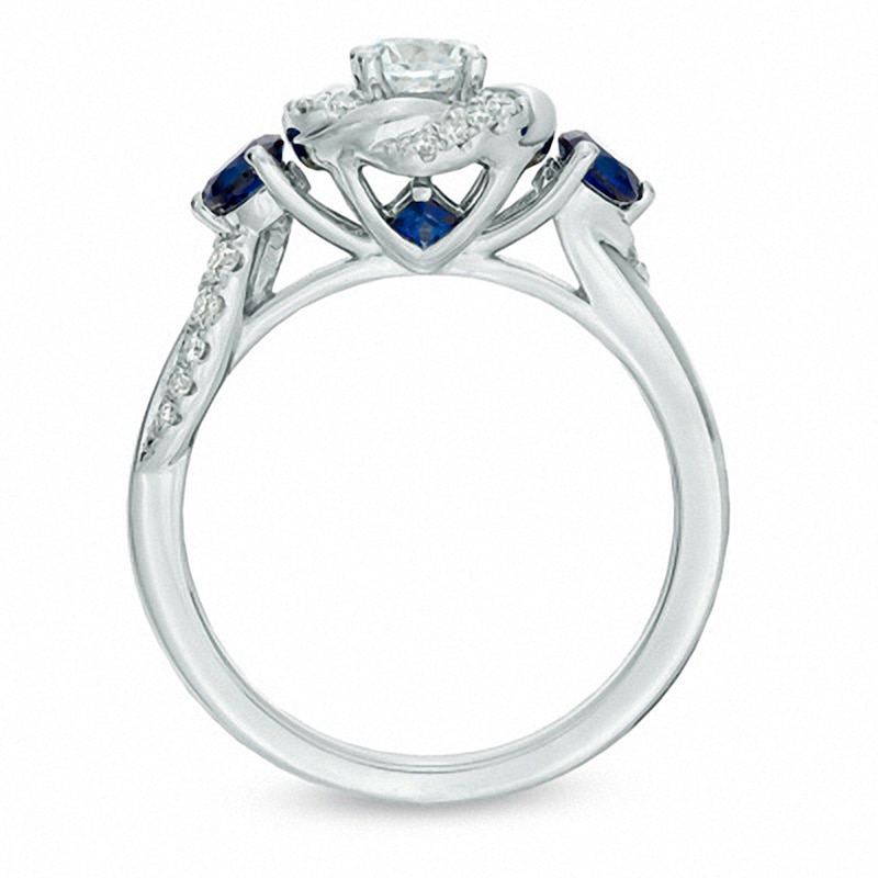 Main Image 3 of Previously Owned - Vera Wang Love Collection 5/8 CT. T.W. Diamond and Blue Sapphire Engagement Ring in 14K White Gold