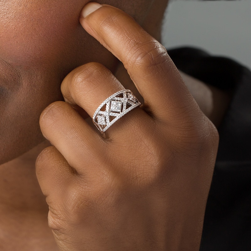 Main Image 3 of Previously Owned - 1/2 CT. T.W. Diamond Geometric Ring in 10K White Gold
