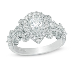 Previously Owned - Vera Wang Love Collection 1 CT. T.W. Pear-Shaped Diamond Frame Engagement Ring in 14K White Gold