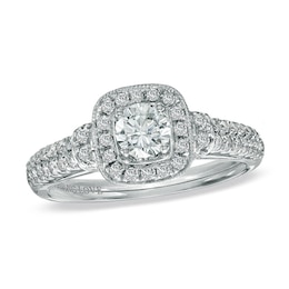 Previously Owned - Vera Wang Love Collection 3/4 CT. T.W. Diamond Frame Engagement Ring in 14K White Gold