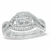 Previously Owned - 1/2 CT. T.W. Diamond Cluster Twist Shank Bridal Set in 10K White Gold