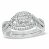 Thumbnail Image 1 of Previously Owned 1/2 CT. T.W. Diamond Cluster Twist Shank Soldered Bridal Set in 10K White Gold