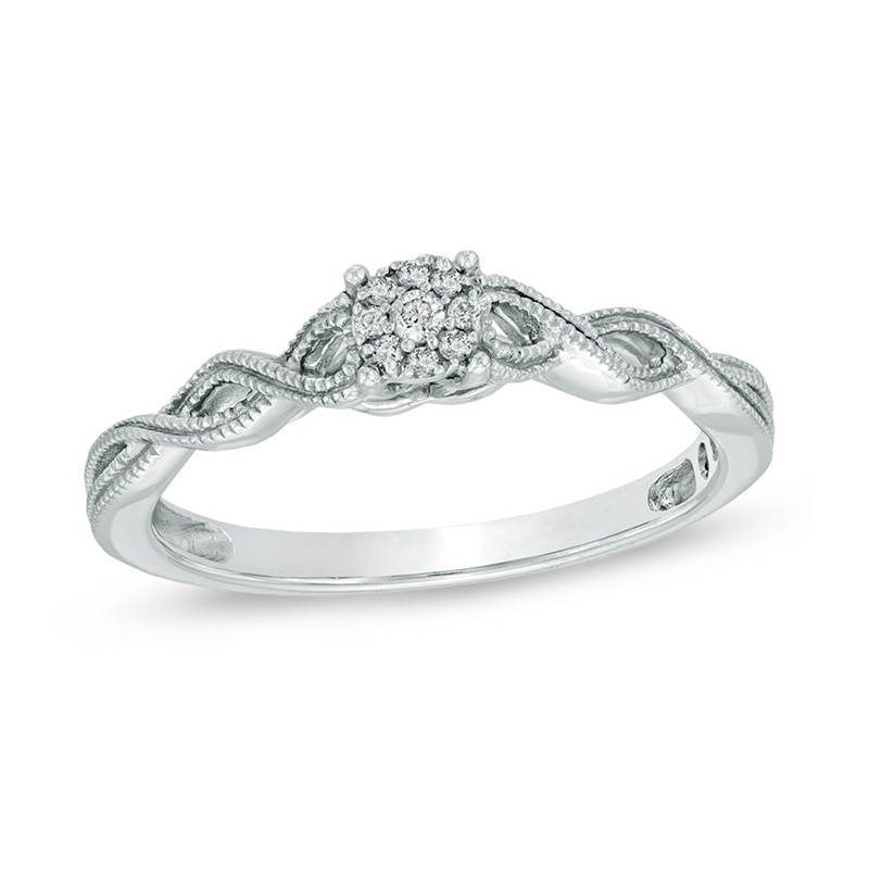 Main Image 1 of Previously Owned - Cherished Promise Collection™ 1/20 CT. T.W. Diamond Cluster Twist Shank Ring in Sterling Silver