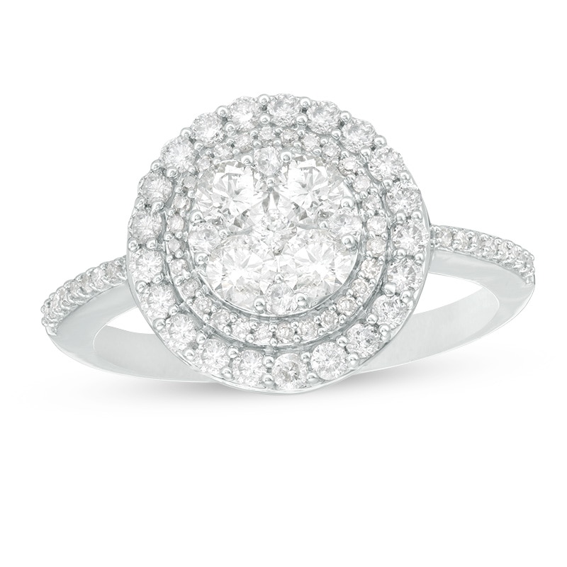 Main Image 1 of Previously Owned - 1 CT. T.W. Diamond Double Circle Frame Ring in 10K White Gold