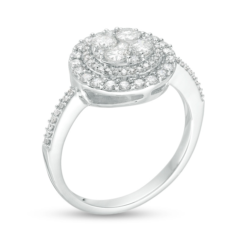Main Image 2 of Previously Owned - 1 CT. T.W. Diamond Double Circle Frame Ring in 10K White Gold