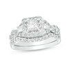 Thumbnail Image 1 of Previously Owned - 1-1/2 CT. T.W. Princess-Cut Diamond Three Stone Frame Twist Bridal Set in 10K White Gold