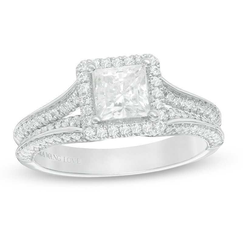 Main Image 1 of Previously Owned - Vera Wang Love Collection 1-1/2 CT. T.W. Princess-Cut Diamond Engagement Ring in 14K White Gold