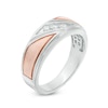 Thumbnail Image 2 of Previously Owned - 1/8 CT. T.W. Diamond Three Stone Slant Wedding Band in 10K Two-Tone Gold