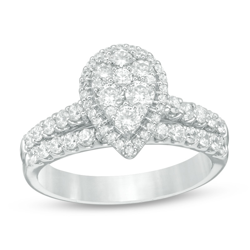 Previously Owned - 1 CT. T.W. Composite Diamond Pear-Shaped Frame Bridal Set in 14K White Gold