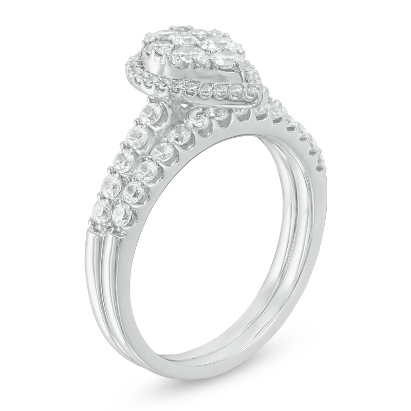 Previously Owned - 1 CT. T.W. Composite Diamond Pear-Shaped Frame Bridal Set in 14K White Gold