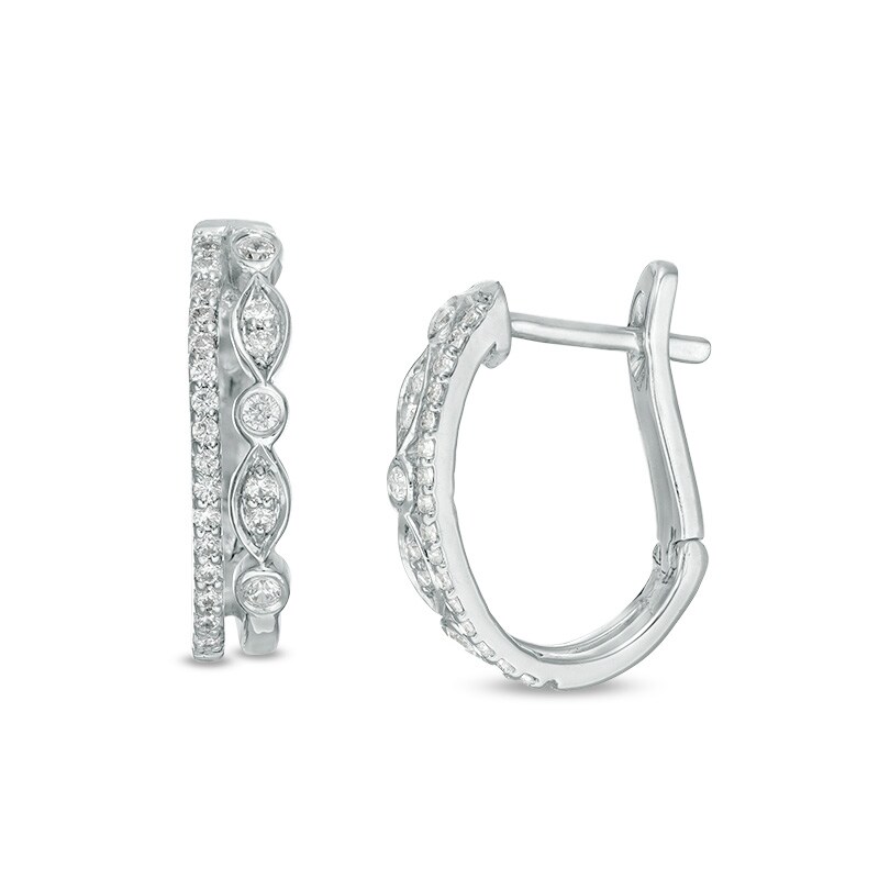 Previously Owned - 1/4 CT. T.W. Diamond Double Hoop Earrings in 10K White Gold