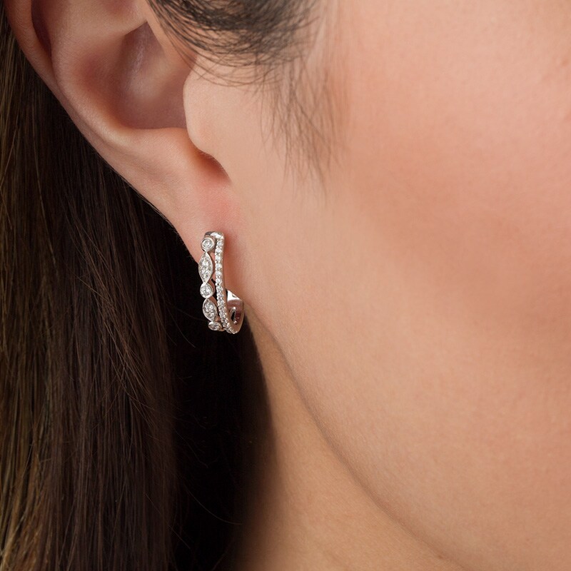 Previously Owned - 1/4 CT. T.W. Diamond Double Hoop Earrings in 10K White Gold