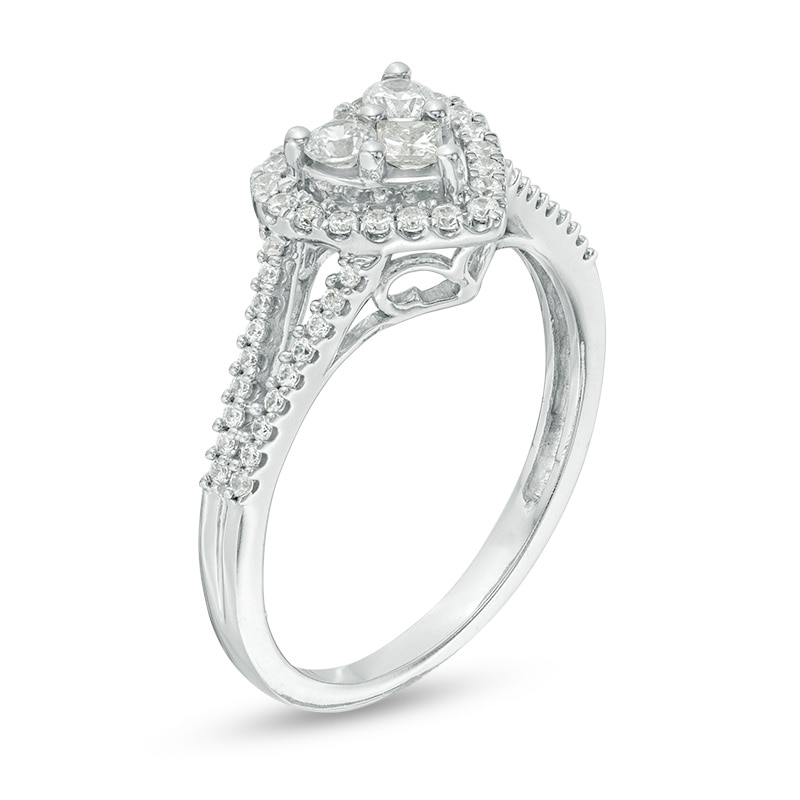 Main Image 3 of Previously Owned - 1/2 CT. T.W. Princess-Cut and Round Diamond Heart Frame Ring in 10K White Gold