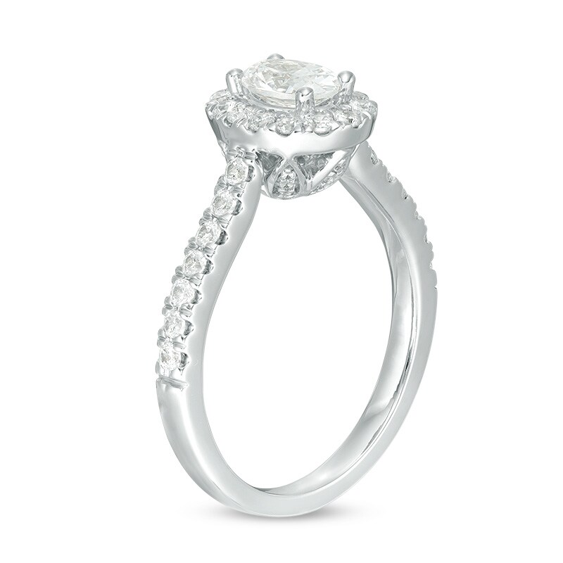 Main Image 3 of Previously Owned - Love's Destiny by Peoples 1 CT. T.W. Oval Diamond Frame Engagement Ring in 14K White Gold