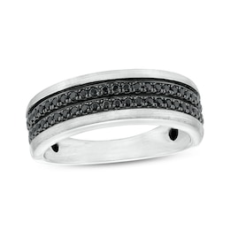 Previously Owned - 1/3 CT. T.W. Black Diamond Double Row Wedding Band in 10K White Gold