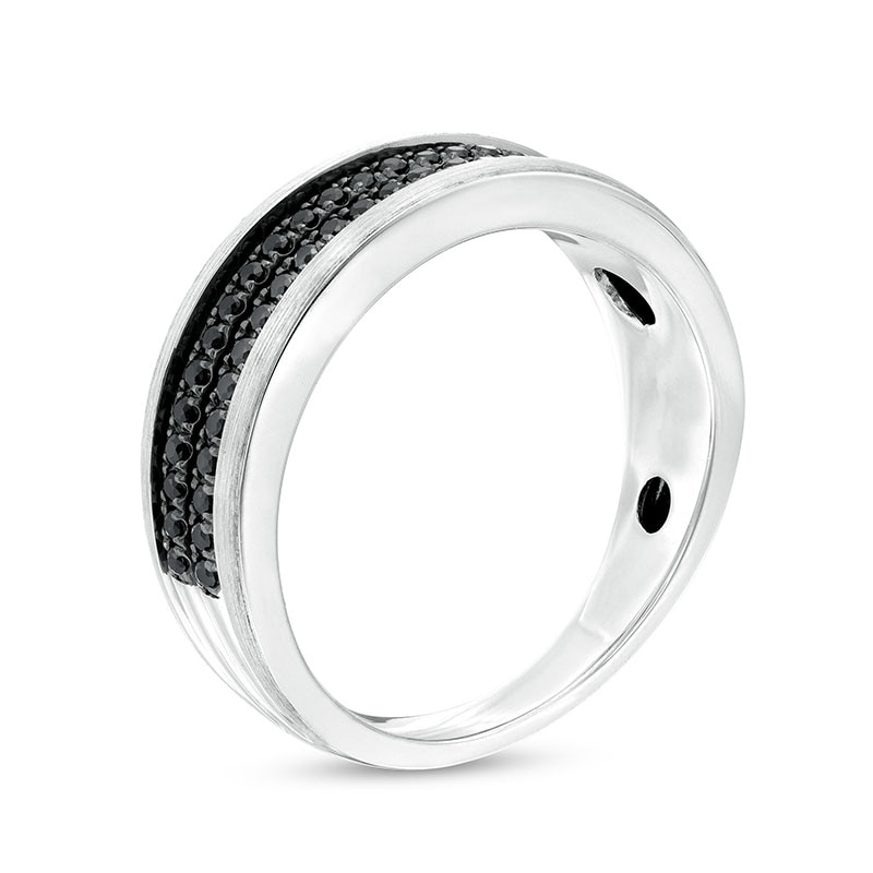 Main Image 3 of Previously Owned - 1/3 CT. T.W. Black Diamond Double Row Wedding Band in 10K White Gold