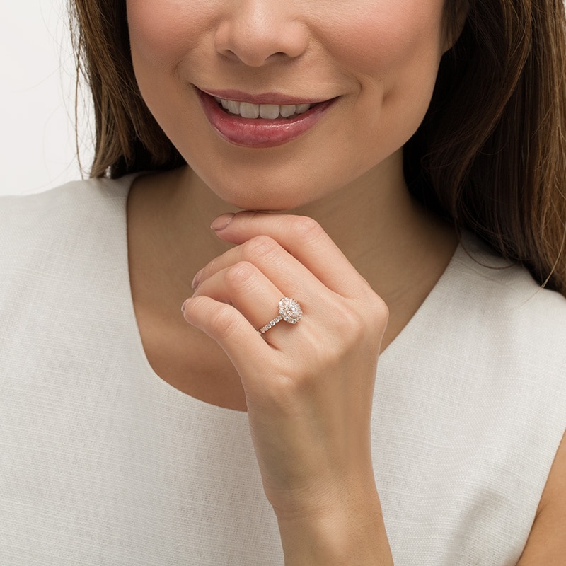 Main Image 2 of Previously Owned - 1 CT. T.W. Oval Diamond Double Frame Art Deco Engagement Ring in 14K Rose Gold