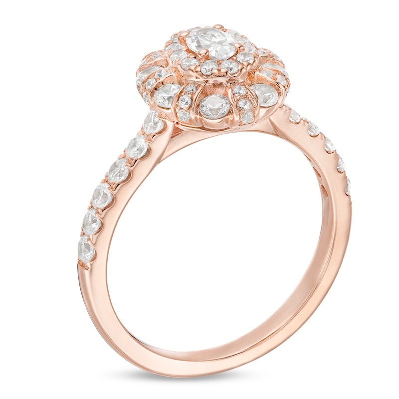 Main Image 3 of Previously Owned - 1 CT. T.W. Oval Diamond Double Frame Art Deco Engagement Ring in 14K Rose Gold