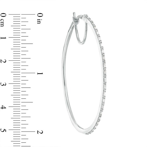 Previously Owned - 1/2 CT. T.W. Baguette and Round Diamond Alternating Hoop Earrings in 10K White Gold Previously Owned - 1/2 CT. T.W. Baguette and Round Diamond Alternating Hoop Earrings in 10K White Gold