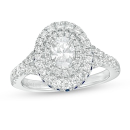 Previously Owned - Vera Wang Love Collection 1-1/5 CT. T.W. Oval Diamond Frame Engagement Ring in 14K White Gold