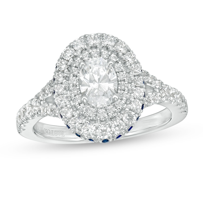 Main Image 1 of Previously Owned - Vera Wang Love Collection 1-1/5 CT. T.W. Oval Diamond Frame Engagement Ring in 14K White Gold