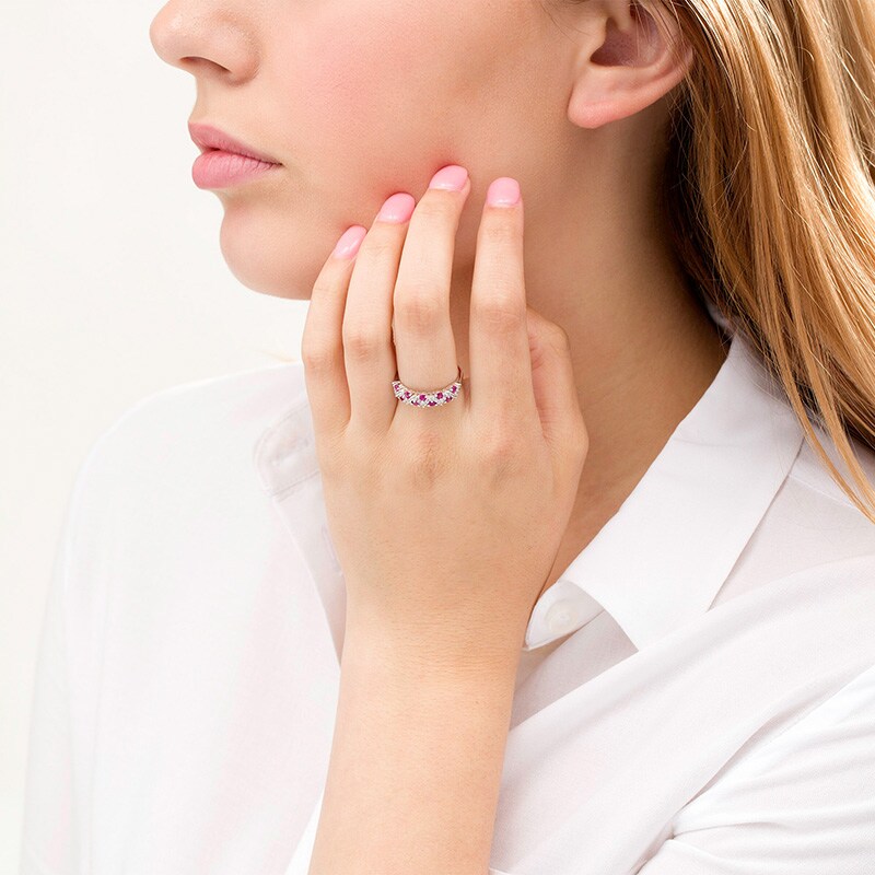 Previously Owned - Lab-Created Ruby and White Sapphire Zig-Zag Ring in Sterling Silver