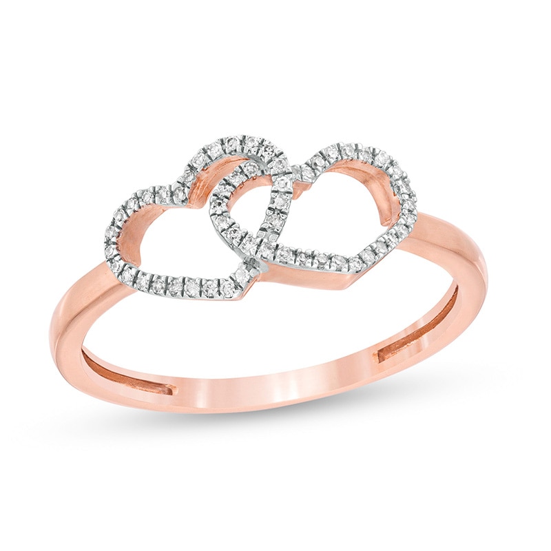 Main Image 1 of Previously Owned - 1/10 CT. T.W. Diamond Double Heart Ring in 10K Rose Gold