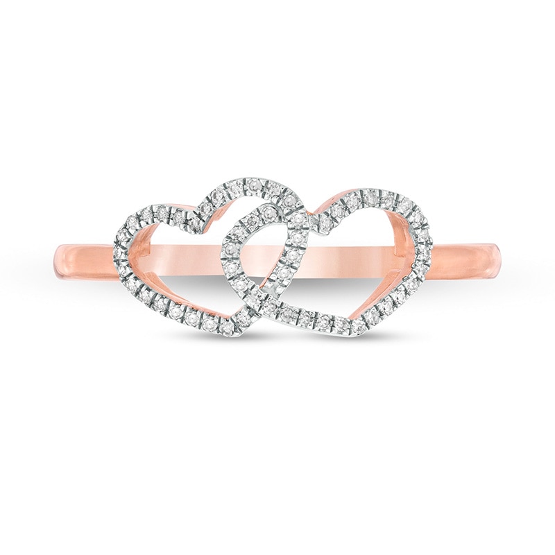Main Image 4 of Previously Owned - 1/10 CT. T.W. Diamond Double Heart Ring in 10K Rose Gold