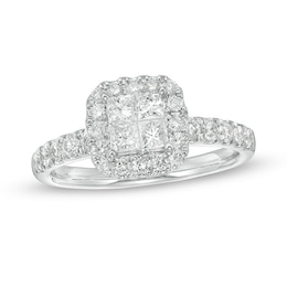 Previously Owned - 1 CT. T.W. Quad Princess-Cut Diamond Frame Engagement Ring in 14K White Gold